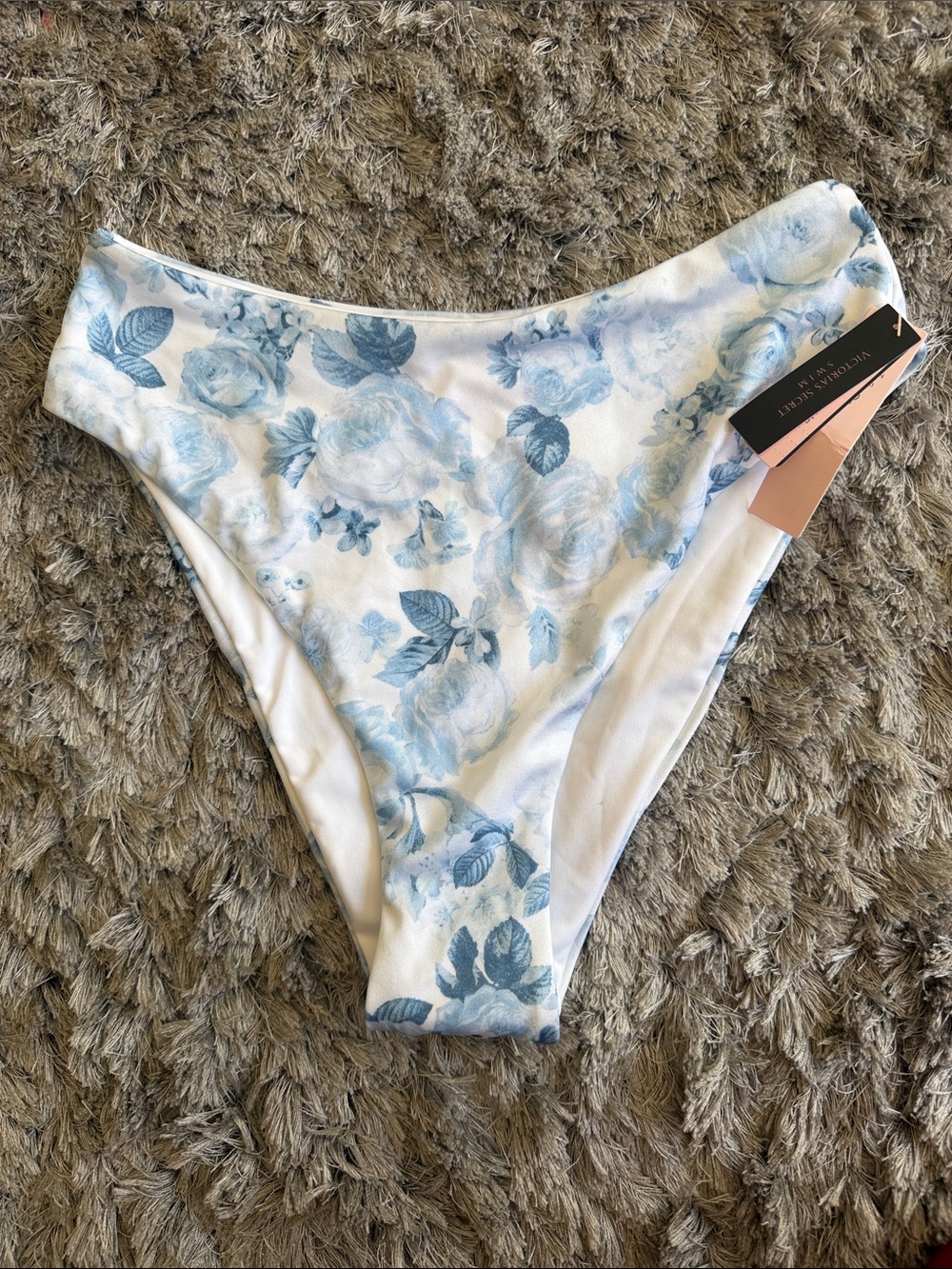 NWT Victoria Secret Floral High-Cut Bikini Bottoms in Light Blue